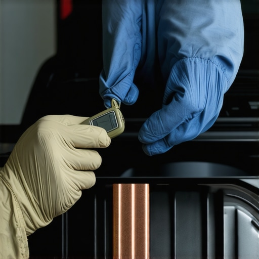 Mechanic testing brake fluid for copper contamination and moisture levels.