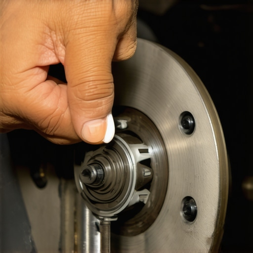 Professional lubrication of brake slide pins to prevent uneven wear.