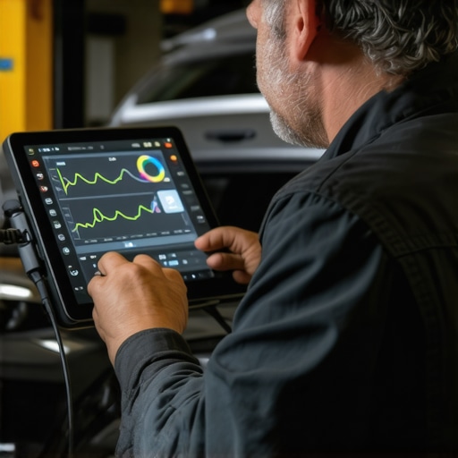 Mechanic checking live engine data to diagnose sulfur smells