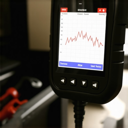 Bi-directional OBD-II scanner displaying real-time engine sensor data in a garage