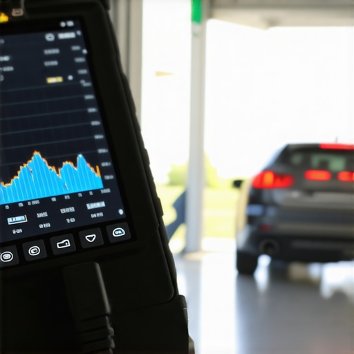 Advanced Vehicle Diagnostics with Bi-Directional Scanner Professional OBD2 scanner displaying engine live data for car maintenance.