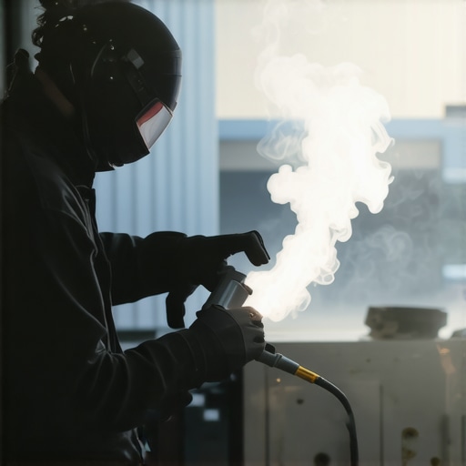 Advanced diagnostic smoke test for vacuum leaks A mechanic testing a car engine for vacuum leaks using professional diagnostic equipment.