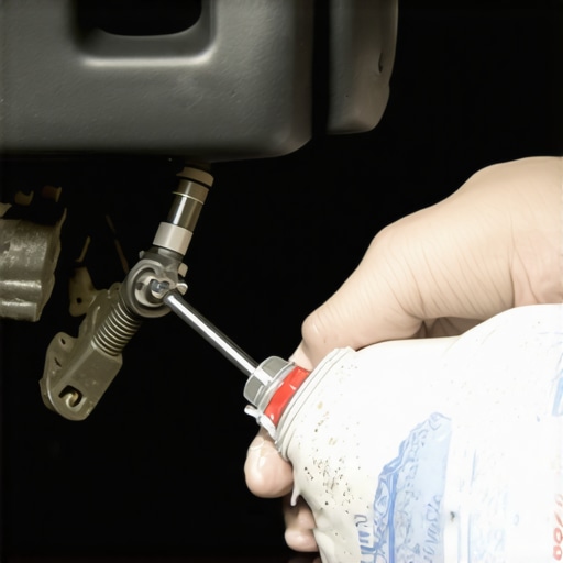 Applying Lubricant to Brake Pedal Pivot Points Close up of car brake pedal assembly being lubricated under the dashboard