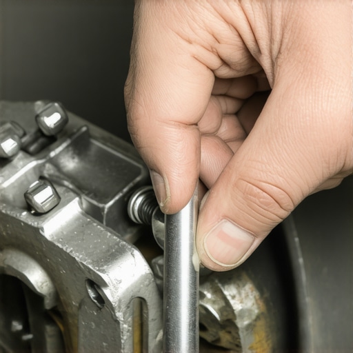 A mechanic lubricating brake caliper slide pins to prevent uneven pad wear