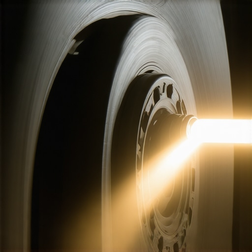 Checking Brake Pad Thickness for Maintenance Close up of a brake rotor and pad being inspected with a flashlight.