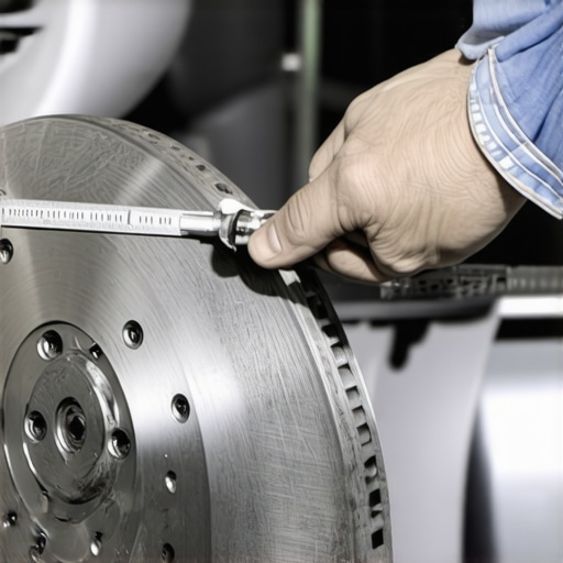 Mechanic measuring a brake rotor with a micrometer to identify thickness variation instead of warping.
