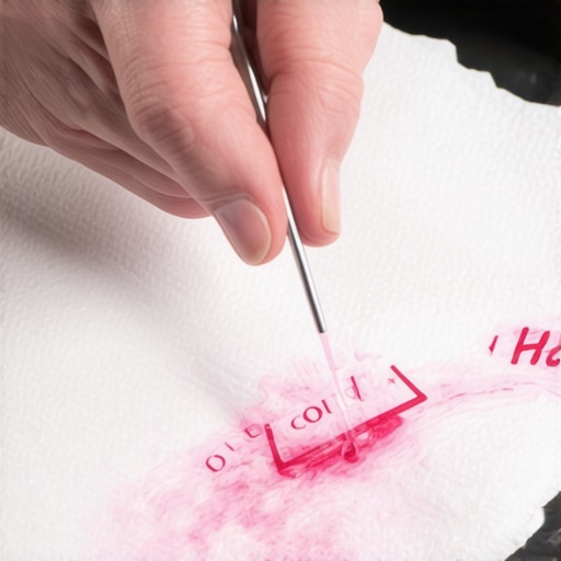 A close-up of a power steering dipstick being checked against a paper towel to inspect fluid level and color.