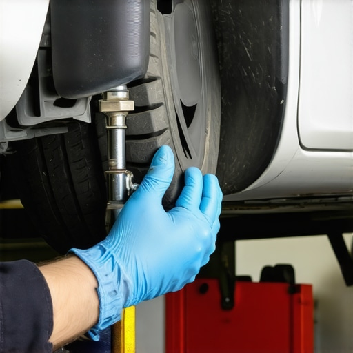 Mechanic inspecting the tie rod and suspension for highway speed vibration issues
