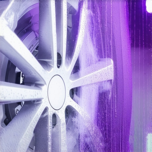 Purple iron remover reacting with brake dust on a car rim