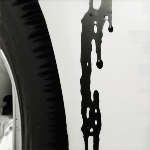 Road tar dissolving and running down a white car panel after applying solvent