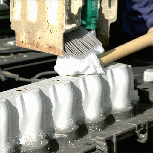 Close-up of wire brush scrubbing a blue corroded battery terminal with baking soda bubbles