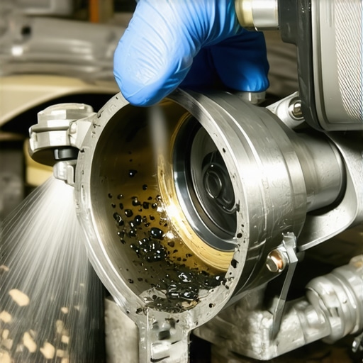 A mechanic cleaning carbon buildup from an engine throttle body to fix AC-related stalling.