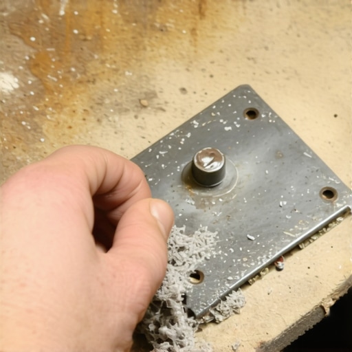 A person using steel wool to remove rust and grime from a metal hinge pin