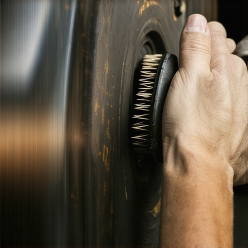 Mechanic cleaning rust from a wheel hub to prevent rotor runout
