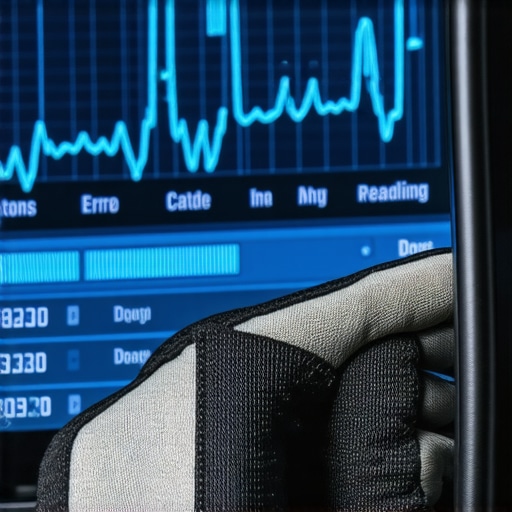 A mechanic using a diagnostic tool to read engine sensor data waves and identify false error codes.