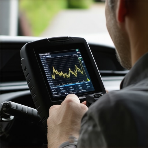 A technician using a diagnostic tool to check engine load and RPM stability