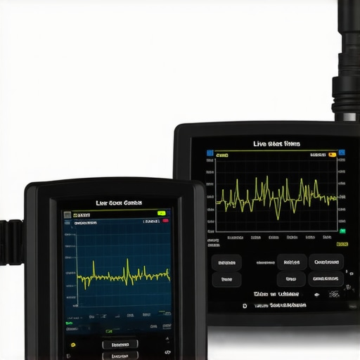 Mechanic using a bidirectional scanner to check car engine health