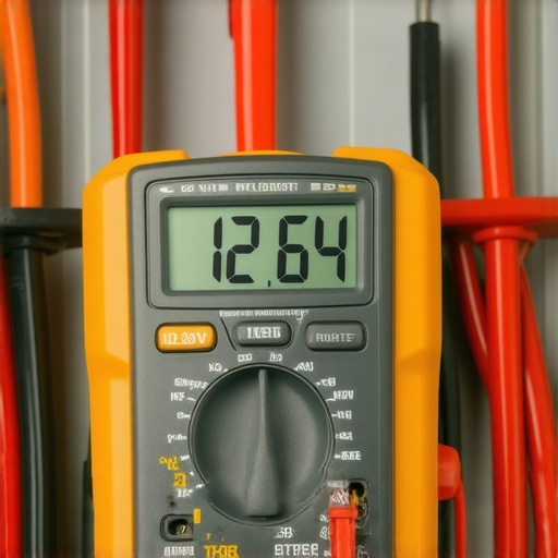 Digital Multimeter Testing a Car Battery A digital multimeter measuring the voltage of a car battery to check charging system health.
