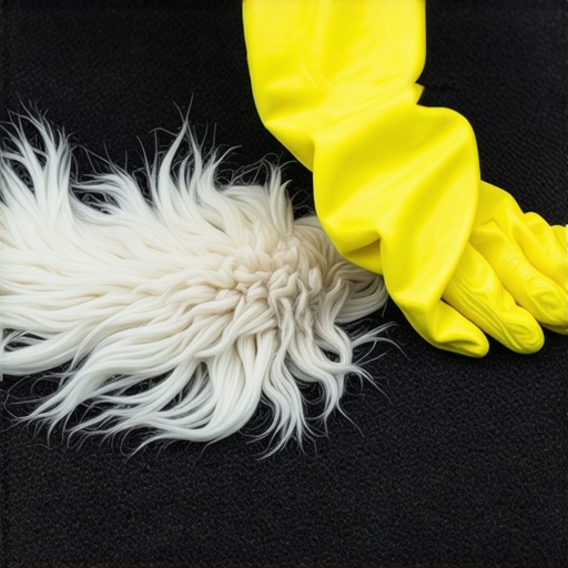 Person using rubber gloves to lift pet hair from car interior
