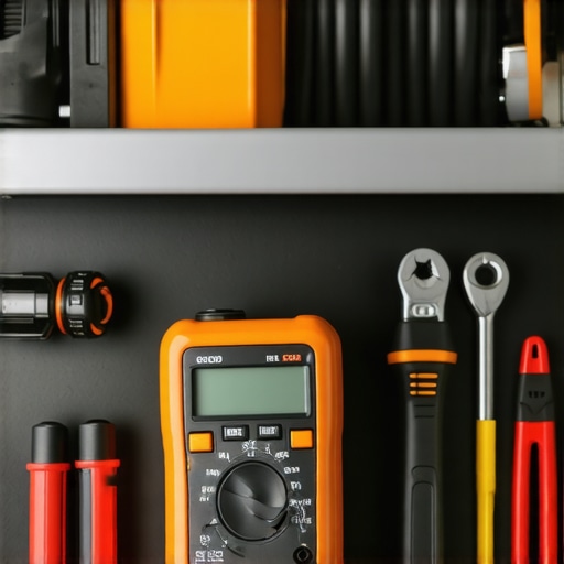 Close up of a digital multimeter and OBD2 scanner on a workbench