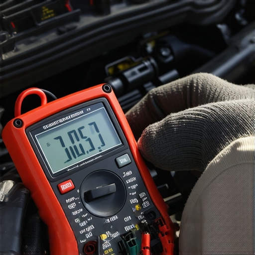 A digital multimeter and OBD-II scanner being used for car diagnostics.