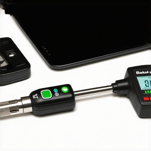 High-end automotive tools including a split-beam torque wrench and digital testers on a workbench