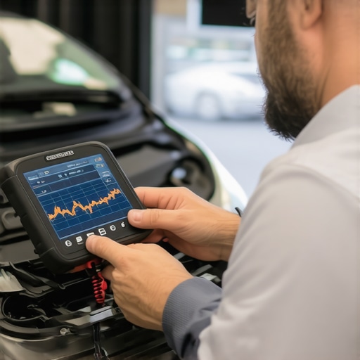 Mechanic using a diagnostic scanner to troubleshoot car engine codes