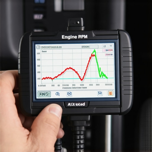A diagnostic scanner displaying real-time engine data to troubleshoot AC related stalling issues.