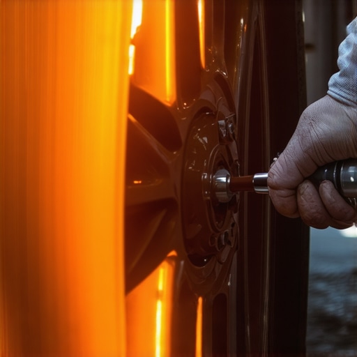 Close up of a hot car brake rotor showing thermal distribution during the pad bedding process.