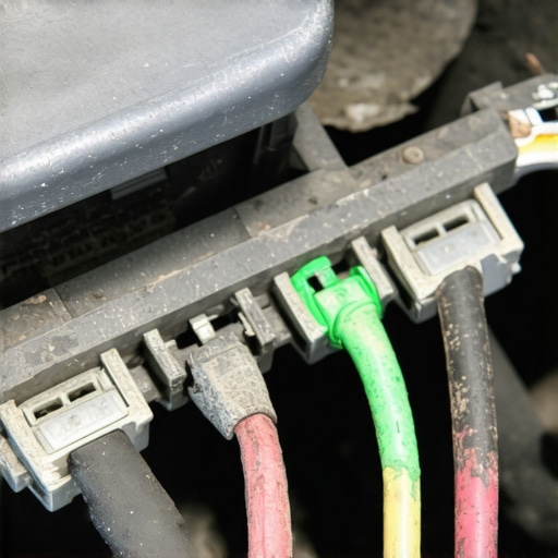Close-up of green corrosion on a car battery ground wire and a multimeter being used for testing.