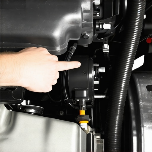 A mechanic points to the vacuum hose connected to a car brake booster during a diagnostic check.