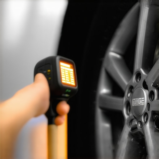 Using an infrared thermometer to check for dragging brake calipers and alignment issues.