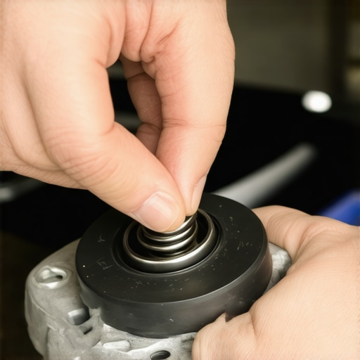 Inspecting a car radiator cap for cooling system pressure A mechanic holding a radiator cap to check for a faulty seal causing engine overheating.