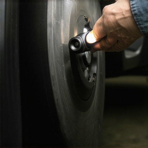 A detailed view of a car brake rotor being inspected for wear and damage during a DIY auto repair.