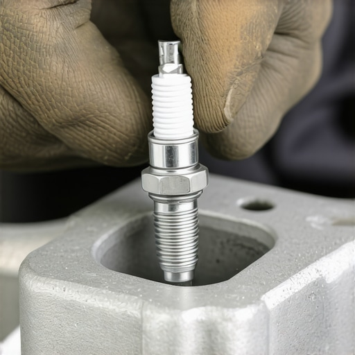 A mechanic installing a new spark plug to eliminate engine hesitation during acceleration