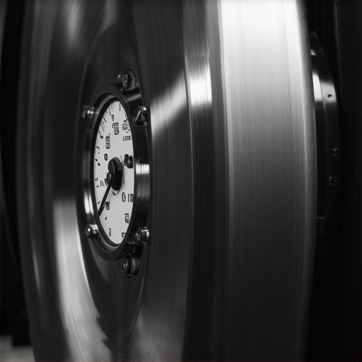 A technician using a dial indicator to check for rotor wobble on a vehicle hub.