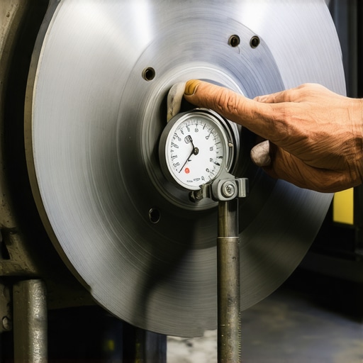 Measuring Brake Rotor Runout with a Dial Indicator A dial indicator measuring the precision of a brake rotor to prevent vibration.