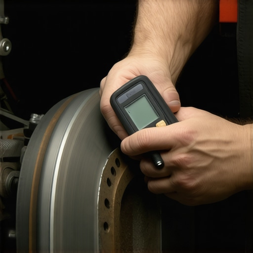 Mechanic measuring brake rotor thickness to diagnose shaking brakes