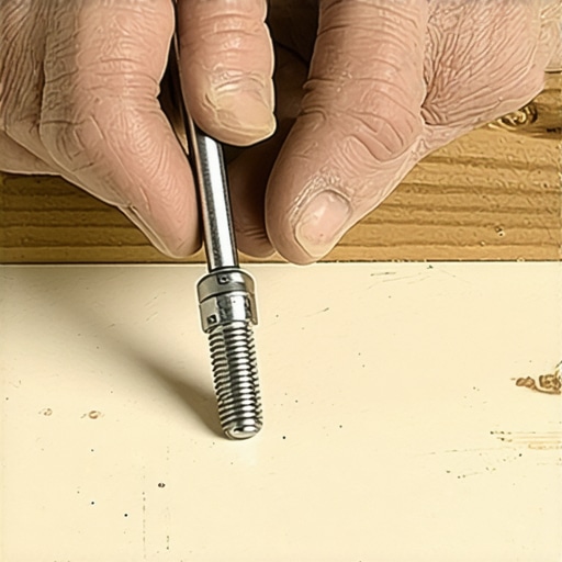 A mechanic measuring the gap of a spark plug with a precision tool.