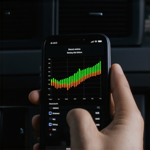 Modern DIY Engine Diagnostics Smartphone displaying engine diagnostic graphs next to car AC vents.