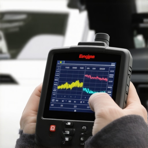 Modern Diagnostic Scan Tool in Action Professional automotive scan tool displaying engine diagnostics and live data graphs for car maintenance