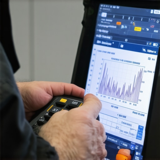 A mechanic using a scan tool to diagnose fuel trim data during a tune-up