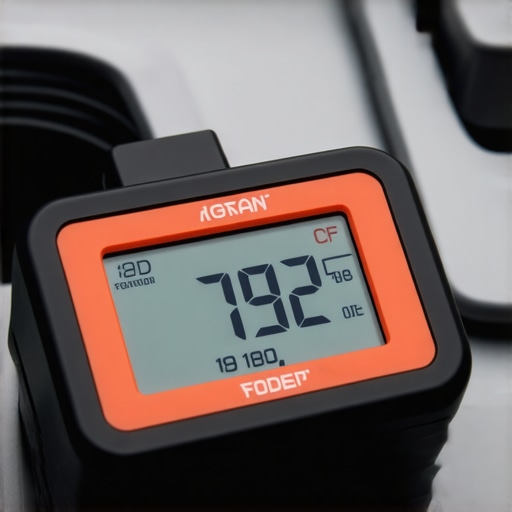 A digital OBD2 scanner displaying real-time engine coolant temperature for accurate car diagnostics.