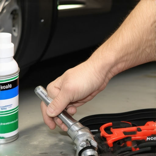Close-up of a torque wrench tightening a car seat bolt for noise reduction.