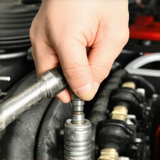 Precision Torque Wrench in Action A mechanic using a torque wrench to properly seat a spark plug in an aluminum cylinder head.