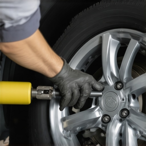 Mechanic hand-torquing wheel lug nuts to prevent brake rotor distortion