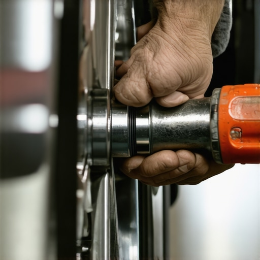 A mechanic using a torque wrench to ensure even pressure on a car wheel.