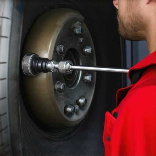 A mechanic carefully using a torque wrench on a vehicle to prevent brake rotor warping.