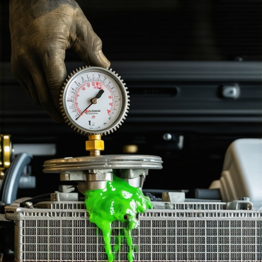 A pressure gauge showing a drop in pressure during a cooling system leak test on a vehicle.