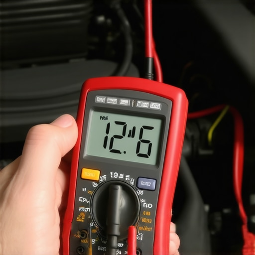 Pro-Level Battery Testing with a Multimeter Close-up of multimeter probes on car battery terminals for diagnostic testing.